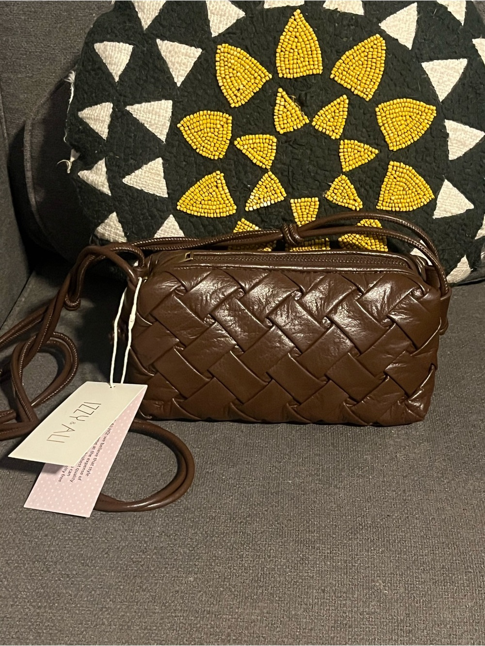 Izzy & Ali Brown Woven Leather Crossbody Bag